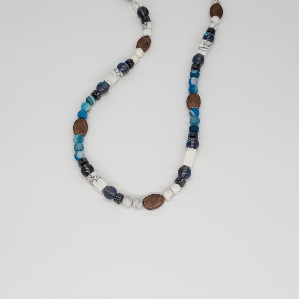 Boho Copper, Blue Agate,Hematite Bead Necklace - Picture 11 of 12